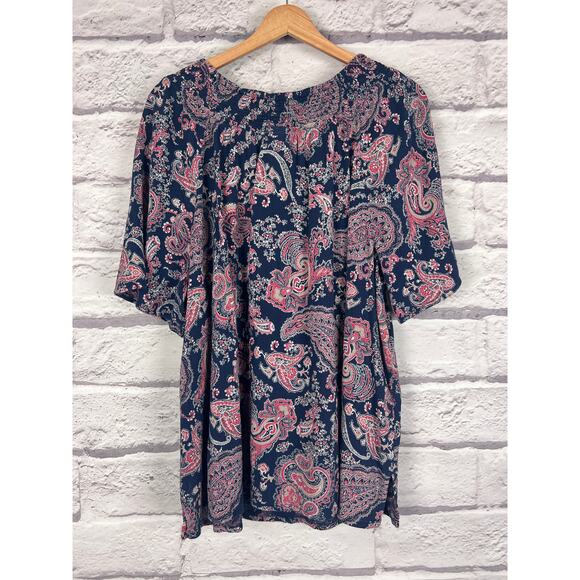 CATHERINES Women's 2X Blue Ornate Paisley Tassel Boho Peasant‎ Cottagecore Top - Picture 3 of 7